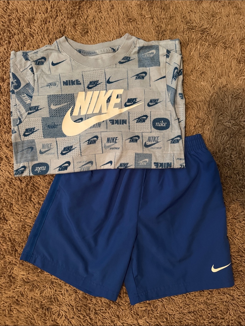 Nike Light Blue Logo Tee with Royal Blue Shorts